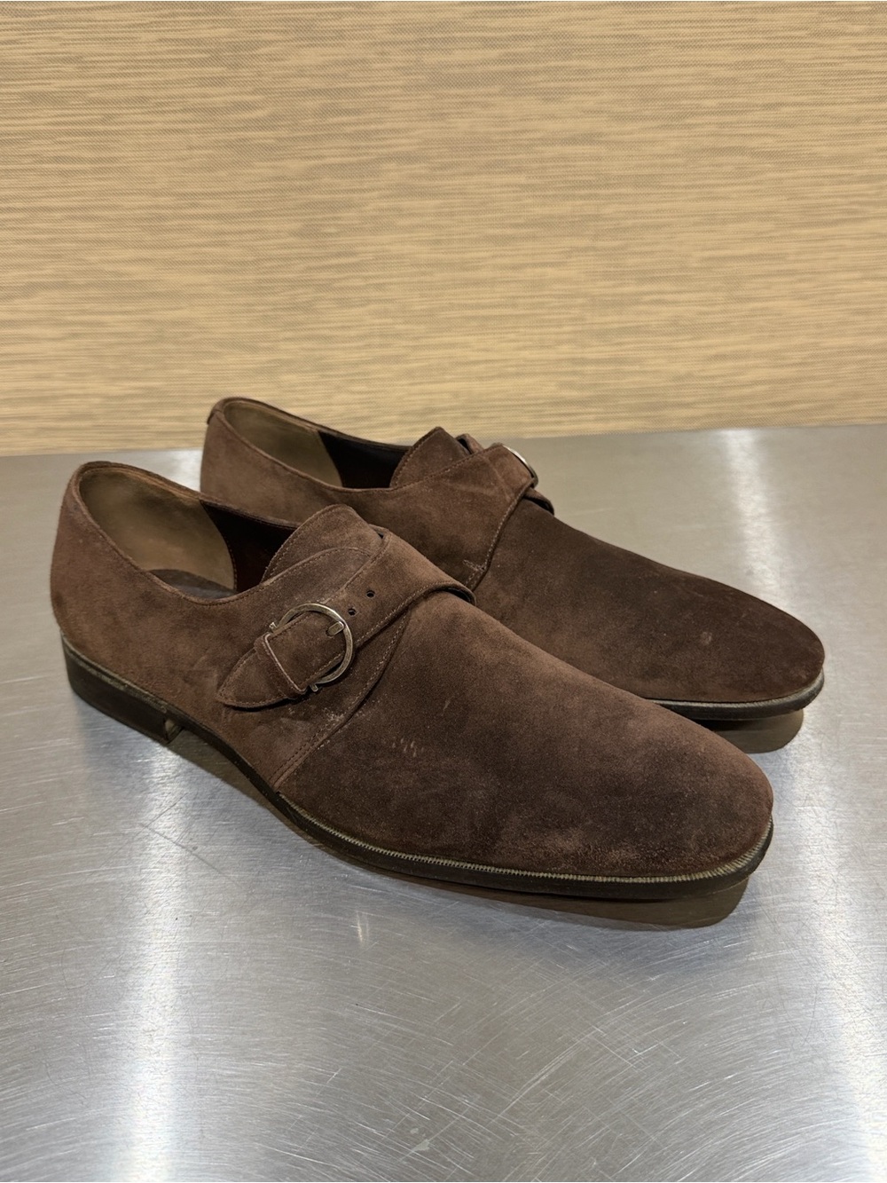 Salvatore Ferragamo Brown Suede Monk Strap Oxford Loafers Men’s 10 D
